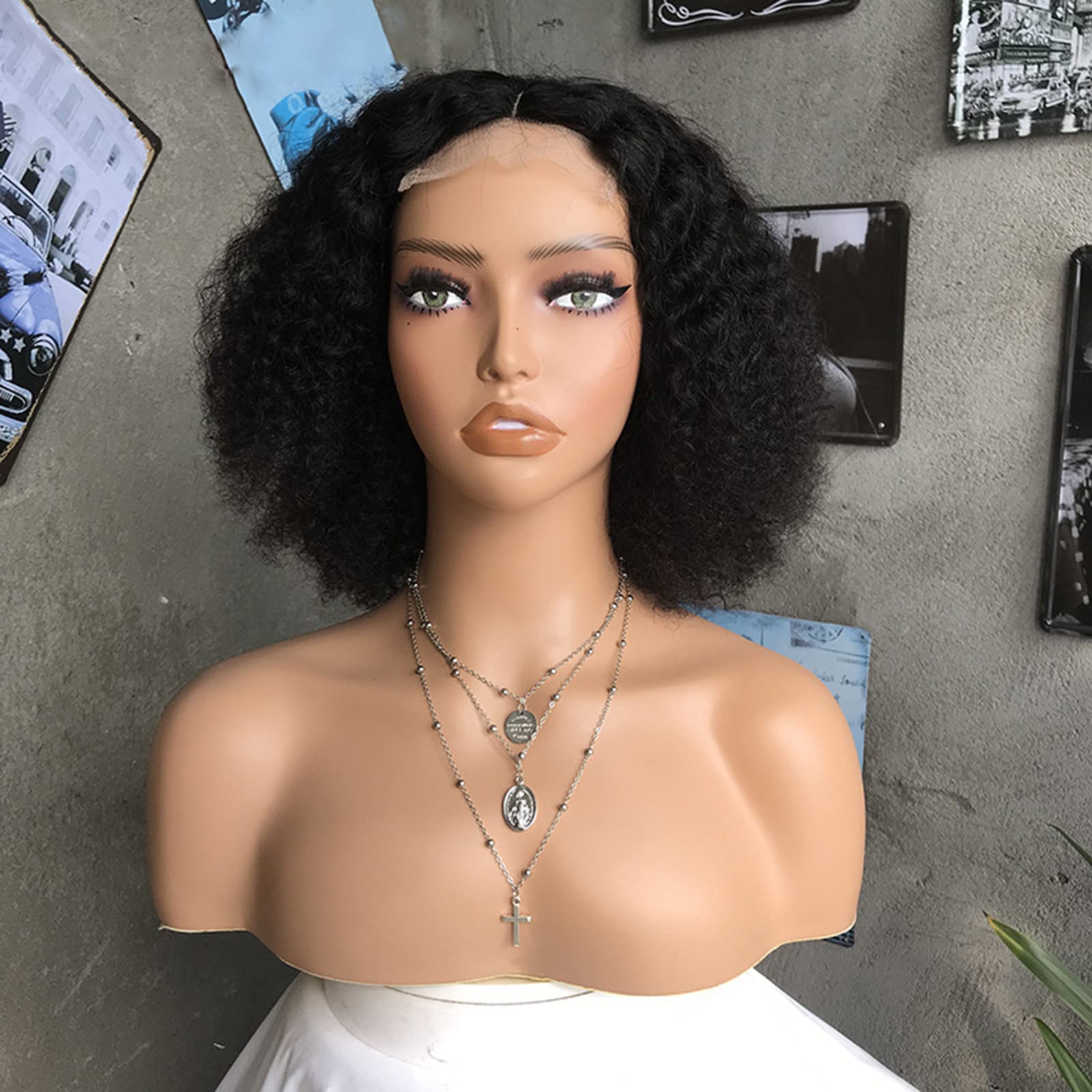 Luovce Lace Front Wig Human Hair Wigs for Black Women Kinky Curly Wig Middle Part Brazilian Hair 10 inches Natura Color