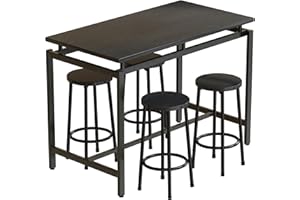 Lamerge Counter Height Dining Table and Chairs Set for 4,5 Piece Bar Table Set,Wood Kitchen Table and 4 Bar Stools for Small Spaces,Apartment, Pub,Dining Room,Black (LCHD-B)