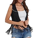 Fancy Uyee Women's Tassel Sleeveless Vest 70s Hippie Faux Suede Fringe Jacket Cardigan