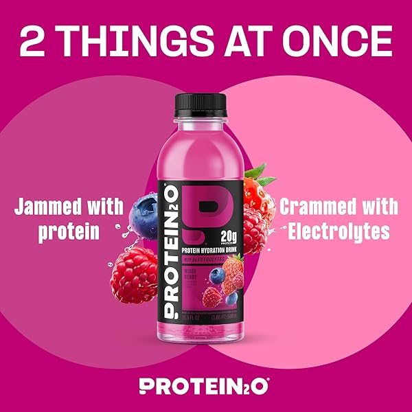 PROTEIN2O HYDRATION DRINK – 2-IN-1 LIQUID CLEAR WHEY PROTEIN ISOLATE AND ELECTROLYTE DRINK – 20G PROTEIN, VITAMINS B5, B6 – POST-WORKOUT RECOVERY – 16.9 FL OZ – 12 COUNT MIXED BERRY