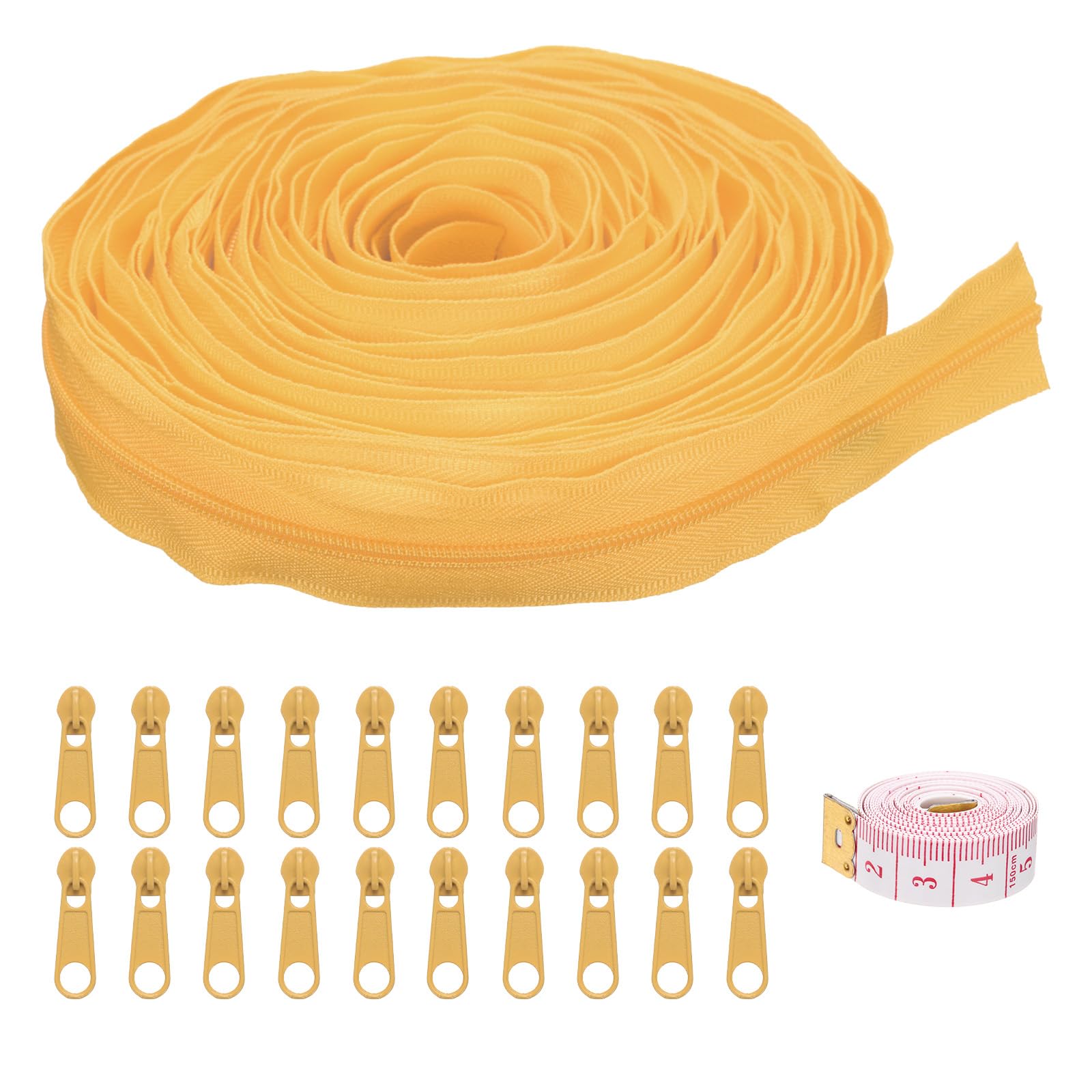 uxcell #3 10 Yards Nylon Coil Zippers, Bulk Coil Zipper by The Yards with 20 Pcs Zippers Sliders and Ruler for DIY Tailor Sewing Craft Bag Clothes, Gold