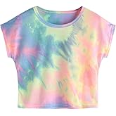 SweatyRocks Women's Tie Dye Round Neck Slim Fit Short Sleeve Crop Top T-Shirt