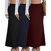 Riyiper 3 Pack Women's Maxi Skirts with Pockets Flowy Elastic High Waist Ankle Length Long Comfy Casual Dress Fall