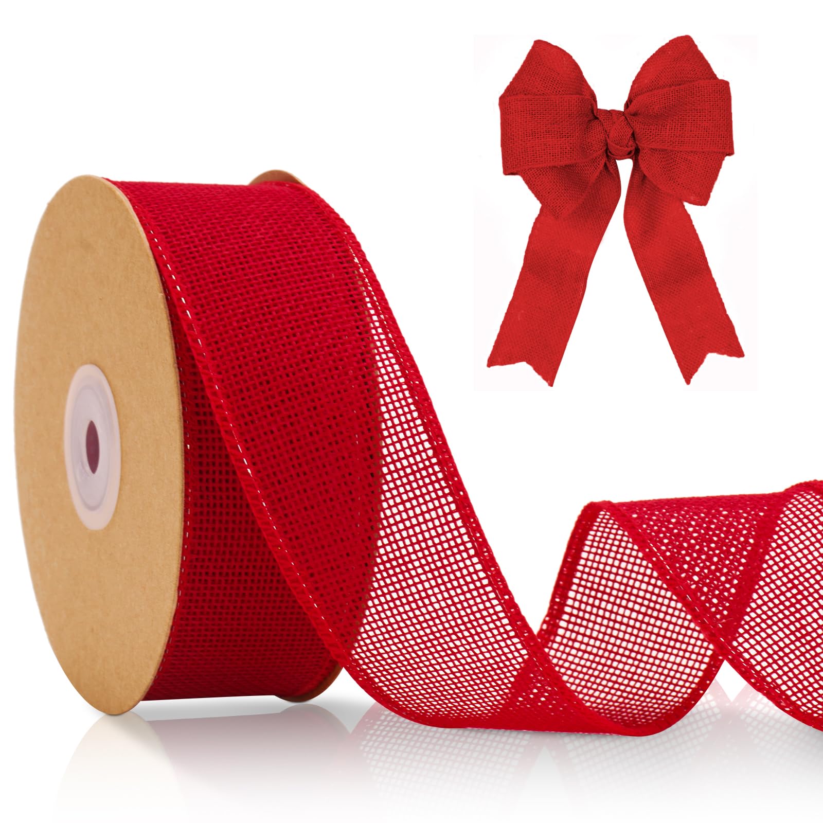 jijAcraft 4CM Red Wired Burlap Ribbon: 10m Wired Hessian Ribbon Roll Natural Hessian Ribbons Rustic Burlap Ribbons for Gift Wrapping, Bows, DIY Crafts, Wedding, Christmas Decoration