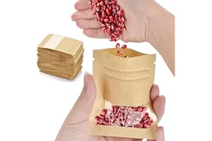 WTEEHN 100 Pcs Small Resealable Seed Envelopes, Mini Zip Lock Kraft Bags with Window, 2.7"x3.5" Coffee Sample Bags Resealable Ziplock Bags, Small Business for Samples Bags, Food Storage Bags