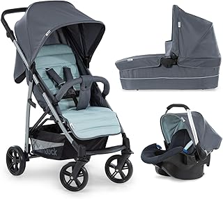 Hauck Rapid 4 Plus Trio Set 3 in 1 Kinderwagen Set bis 25 kg, isofix-fähige Babyschale, Babywanne mit Matratze ab Geburt, höhenverstellbarer Griff, klein faltbar, leicht, grey/mint
