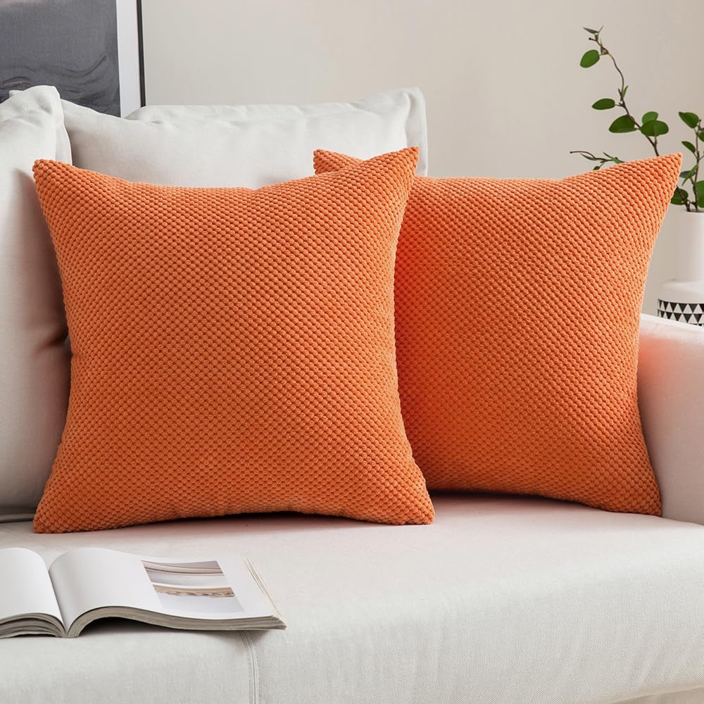 MIULEE Corduroy Cushion Covers Granule Throw Pillow Case Square Solid Home for Sofa Chair Couch Bedroom Decorative Pillowcases with Invisible Zipper 2 Pieces Orange 50x50cm 20x20 Inch