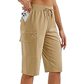 MAGCOMSEN Women's 13" Long Hiking Shorts UPF50+ Lightweight Quick Dry Knee Length Bermuda Cargo Shorts with 6 Pockets
