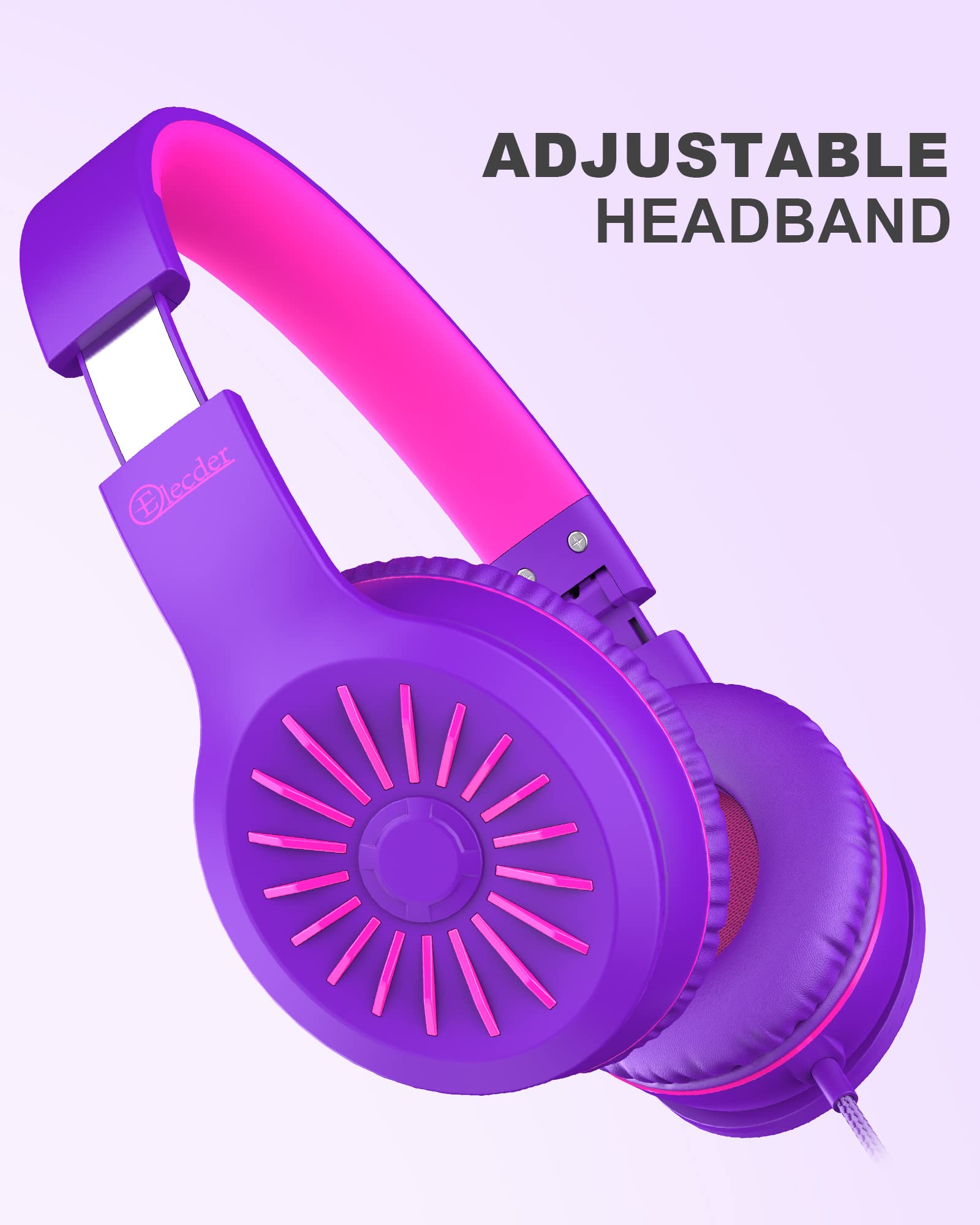 ELECDER i45 Headphones Wired, On-Ear Headphones with Microphone, Foldable Stereo Bass, 1.5M No-Tangle Cord, Portable 3.5MM Headset for School Kids Teens Smartphones Computer PC Tablet Travel, Purple