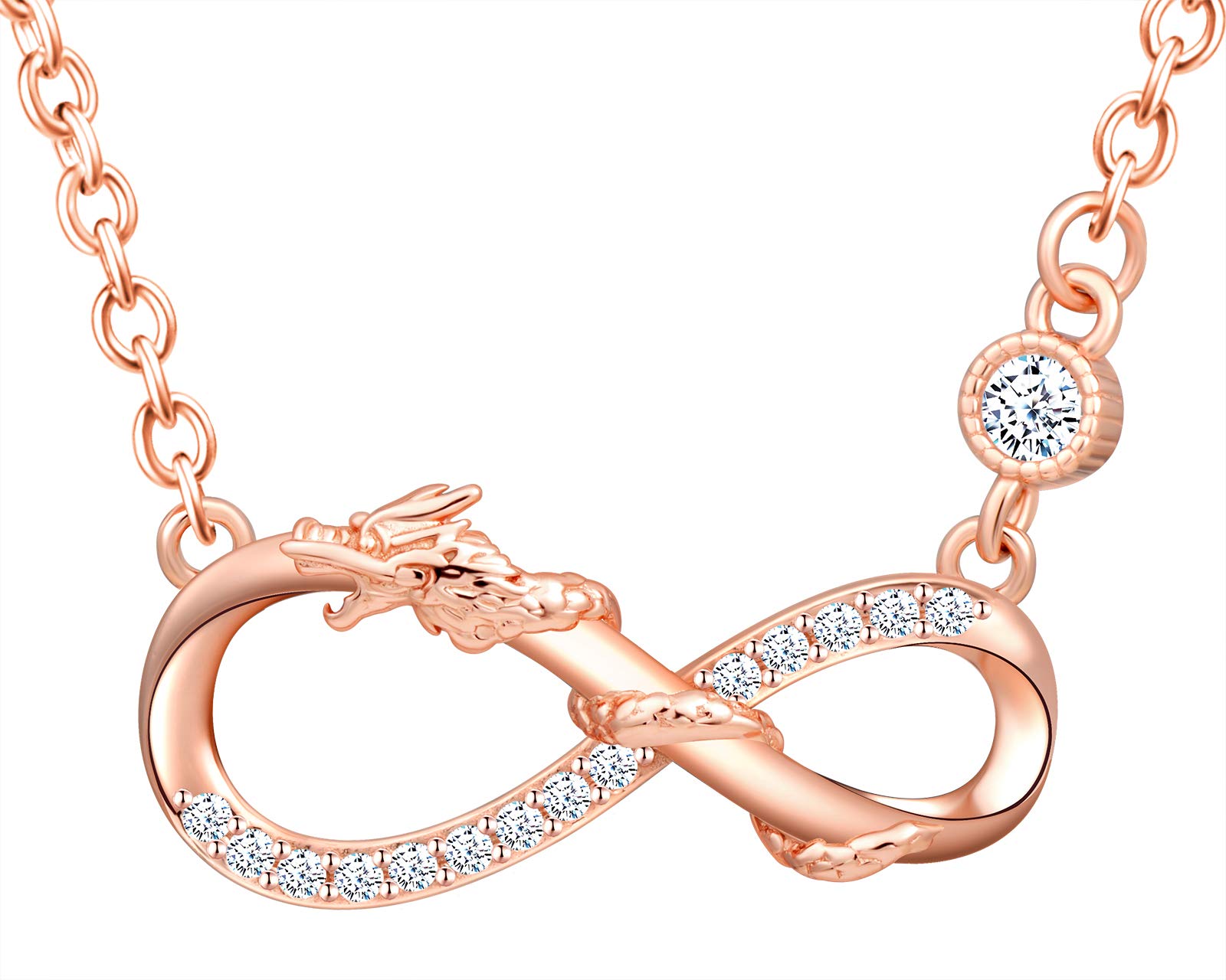 INFINIONLY Women's necklace pendant, 925 sterling silver jewellery sets, Oriental dragon necklace pendant, rose gold, Inlaid zircon, animal jewelry-sets
