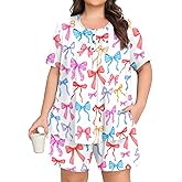 Lastshe Plus Size Pajama Set for Women Summer Short Sleeve Shorts Henley Neck 2 Piece Lounge Set Cozy Sleepwear