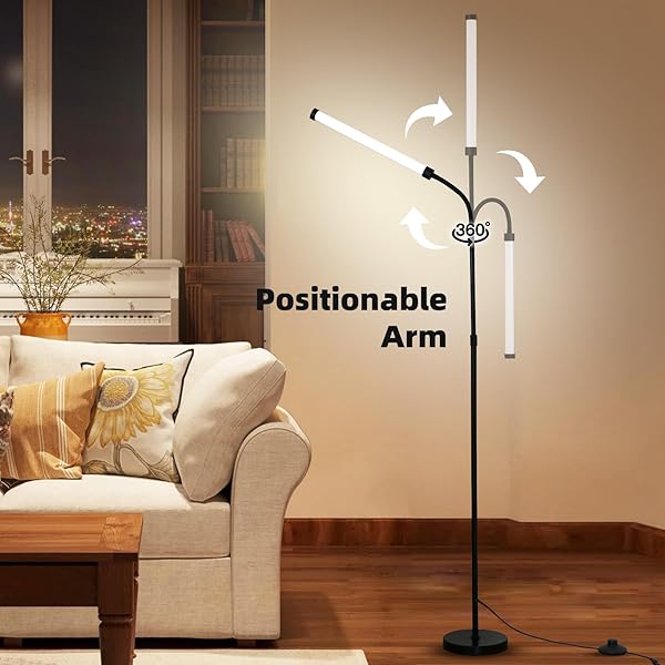 L SHY-U L FLOOR LAMP WITH ADJUSTABLE HEIGHT & FLEXIBLE ARM, REMOTE & FOOT SWITCH, SLIM DESIGN & EVEN LIGHTING FOR LIVING ROOM, BEDROOM, OFFICE – STEPLESS ADJUSTABLE COLOR AND BRIGHTNESS