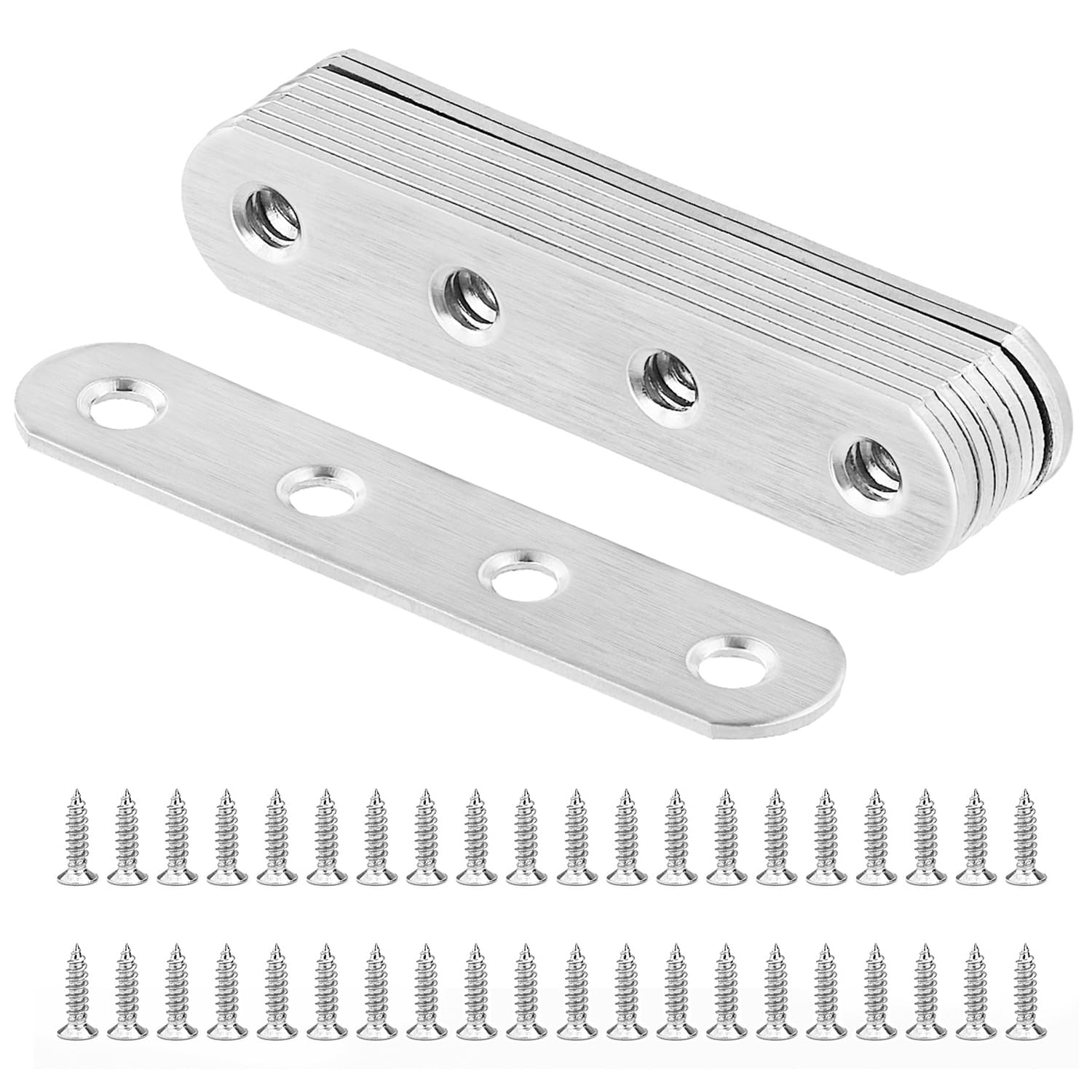 QWORK® 10PCS 77x16x2mm Stainless Steel Flat Braces Straight Corner Brackets with 40 PCS Fixing Screws — image 1