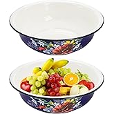 Lawei Set of 2 Enamel Bowl, 4 Quart Large Enamel Salad Serving Mixing Bowl with Black Rim, Vintage Enamelware Plate Dish for Fruit Salad Pasta Soup Dinner, Round Dough Making Bowl Washing Basin, 12in
