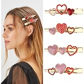 CURASA 4PCS Valentine&rsquo;s Day Heart Metal Alligator Hair Clips for Women Girls Pink Red Rhinestone Glitter Love Heart Shape Duckbill Hairpins Fashion Sweet Hair Barrettes Party Accessories Holiday Gifts