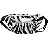 Men Women Zebra Print Faux Fur Fanny Pack Fashion Plush Waist Pack Crossbody Chest Bag