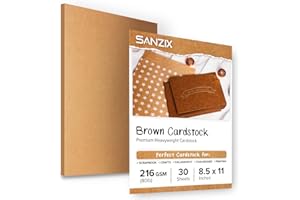 SANZIX 30 Sheets Brown Kraft Cardstock 8.5 x 11 Inch Thick Paper, 80lb. 216 GSM Heavy Weight Printer Paper, Cardstock for Invitations, Menus, Stationery Printing, Scrapbook, Crafts, DIY Cards
