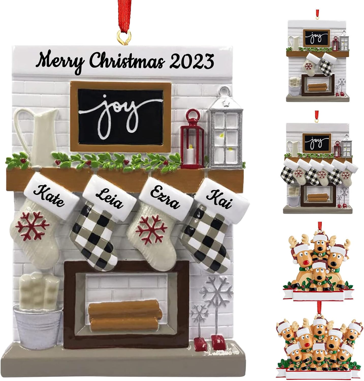 Ornaments - Personalized Christmas Ornaments Family of 2/3/5/6 Custom Christmas Fireplace Mantle Ornament with Names,Customized Xmas Tree Decor New Year Keepsake Family of 4