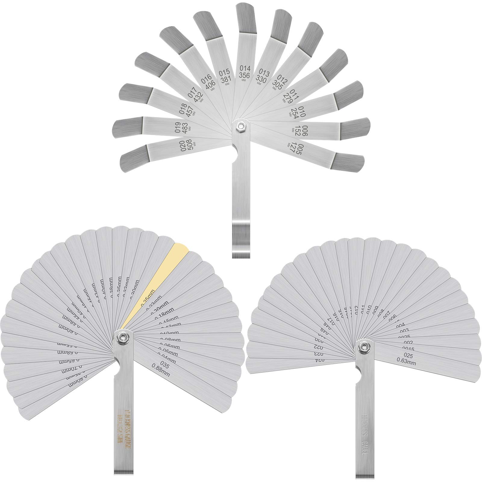 Weewooday 3 Pcs Straight and Angled Stainless Steel Feeler Gauge, Dual Inch and Metric Feeler Gauges, 32-Pieces/ 26-Pieces/ 16-Pieces Valve Feeler Gauge for Measuring Width Thickness