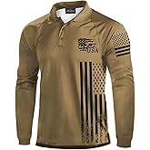 Mainfini Men's Long Sleeve 1776 Golf Shirt USA Flag Graphic Button Polo Shirt (S-3XL)