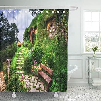 72 Waterproof Fabric Bathroom Shower Curtain Nature Printing Home W Hooks Set