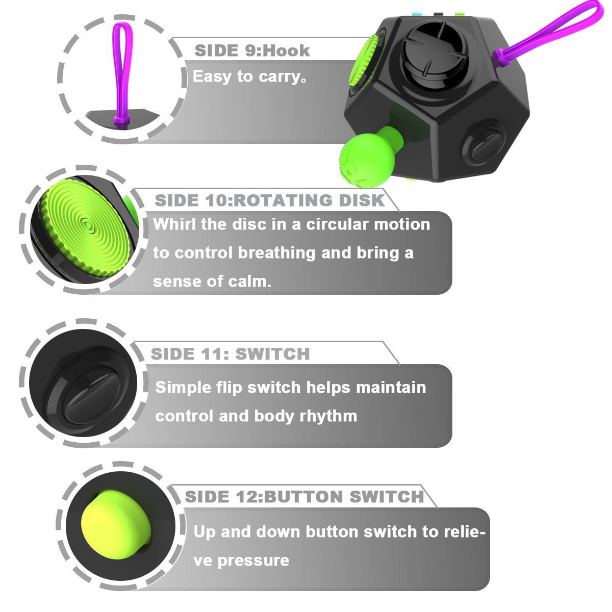Fidget Dodecagon Blue Sky 12 Side Fidget Cube Relieves Stress And Anxiety Anti Depression Cube