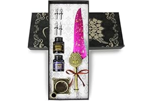 TIANREN Feather Pen and Ink Set,quill pen ink set,Antique Calligraphy Pen with 4 Replaceable Nibs,2 Bottle of ink,Pen Holder Christmas Gift for Men&Women.(Purple)