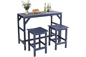 Sunnibety 3Pcs HIPS Outdoor Patio Bar Set, All Weather HIPS Bar Table and Chairs Set for Outside, 55" Rectangular High Top Bar Table with 2 Bar Stools for Poolside, Patio, Balcony, Deck, Blue