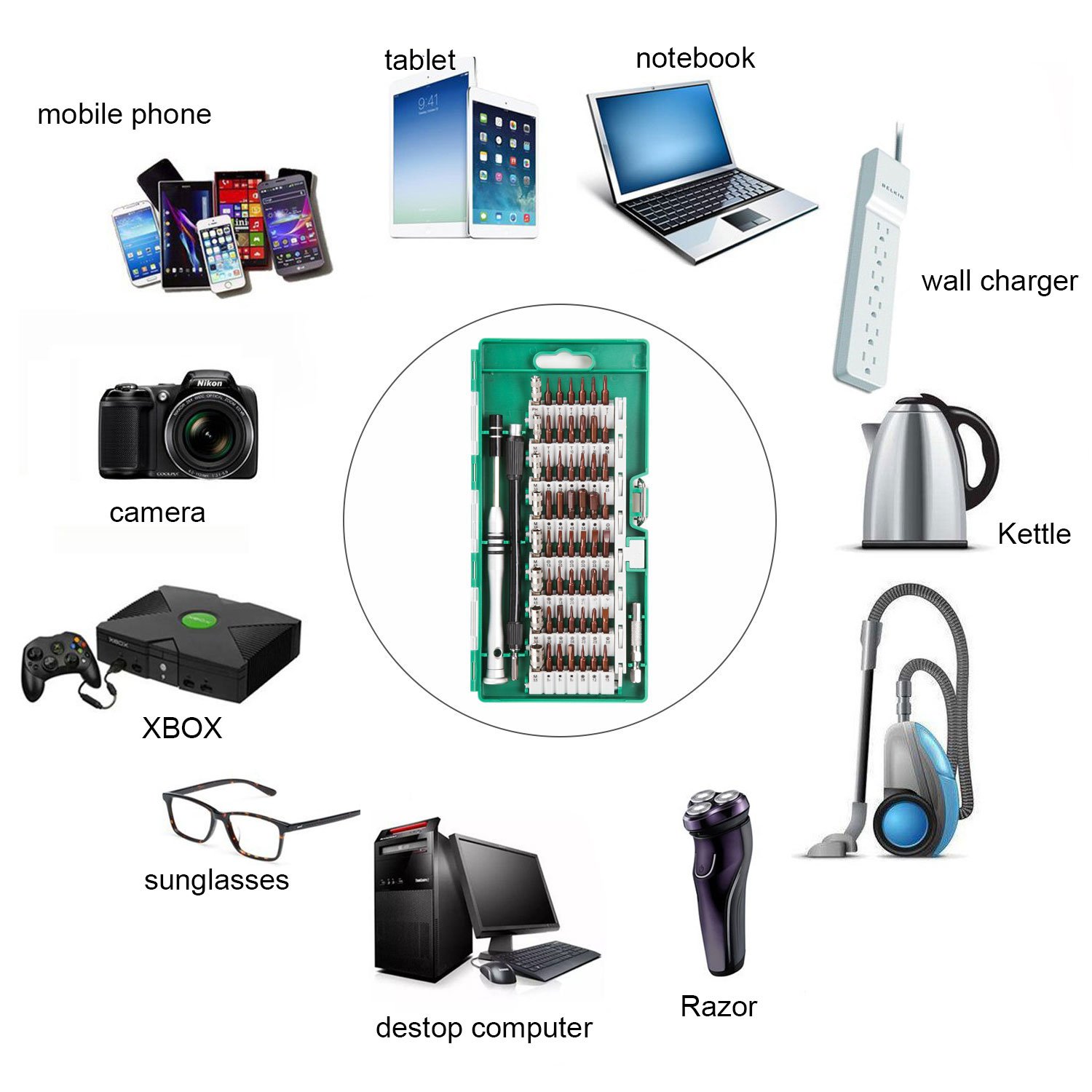 UFire 63 in 1 Precision Screwdriver Set with 56 Bit Magnetic Screwdriver Kit Electronics Repair Tool Kit for iPhone, Tablet, Macbook, Xbox, Cellphone, PC, Game Console - Green