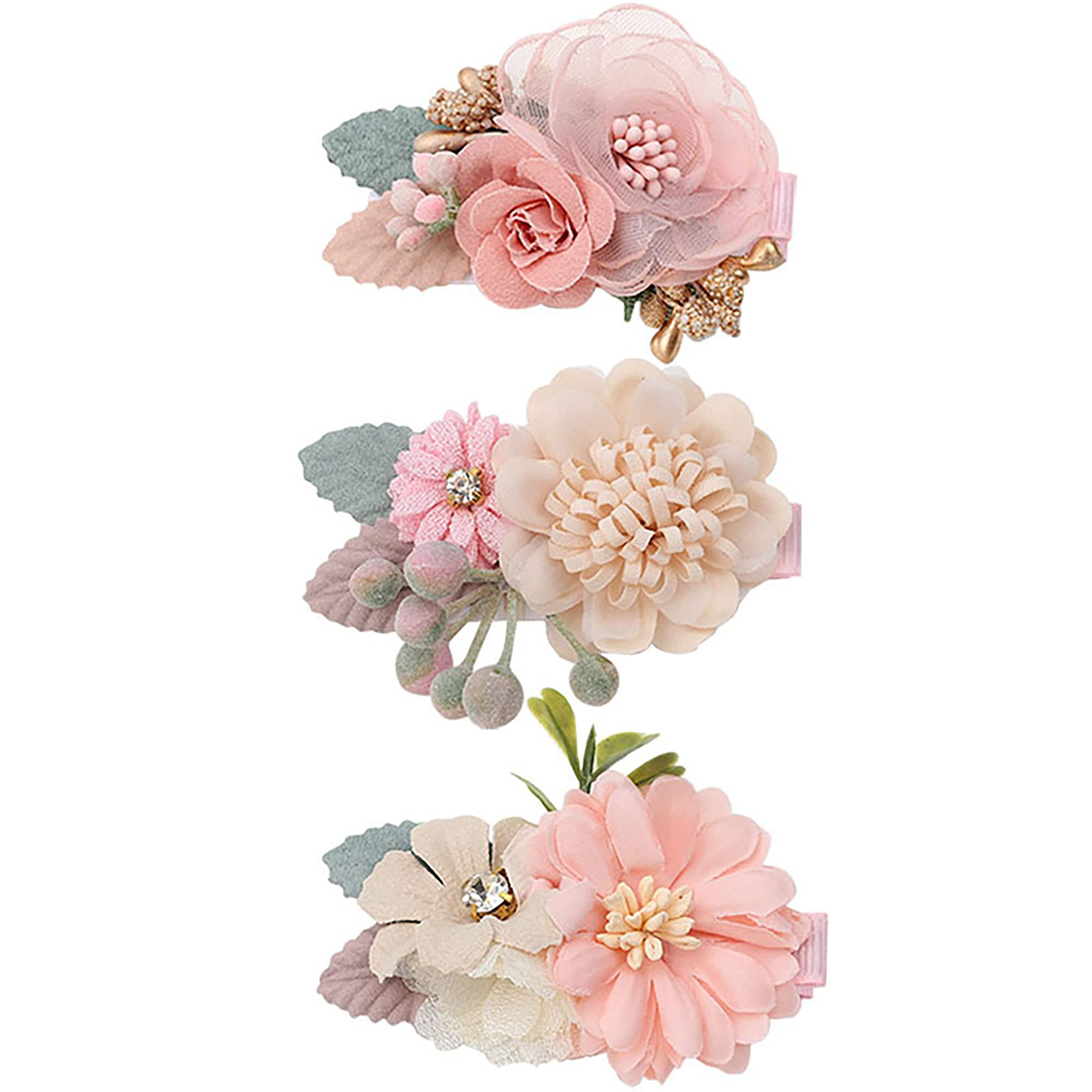 Kids Hair Clips 3Pcs Flower Bow Hair Clips Baby Girls Pink Chiffon Hair Bow Flower Girl Hair Accessories Princess Hair Accessories for Newborn Infant Toddler Girls