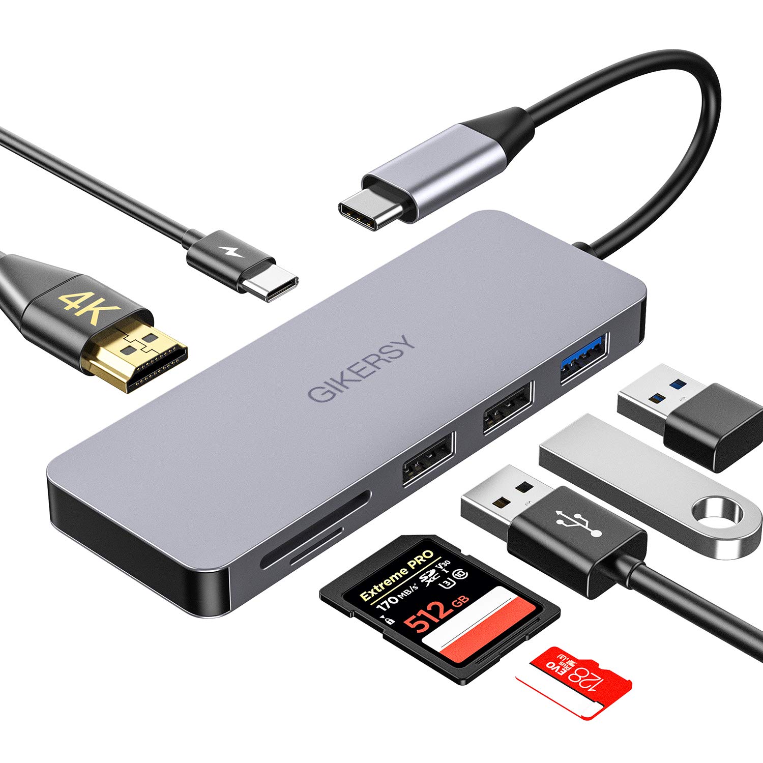 USB C to HDMI Adapter Hub,7-in-1 Type C to HDMI 4K,USB C Charging Port,USB 3.0,2USB 2.0,SD/Micro SD Card Reader [Thunderbolt 3 Compatible] MacBook Pro/Air,Ipad Pro,Chromebook Pixel,PC,TV,Home Office