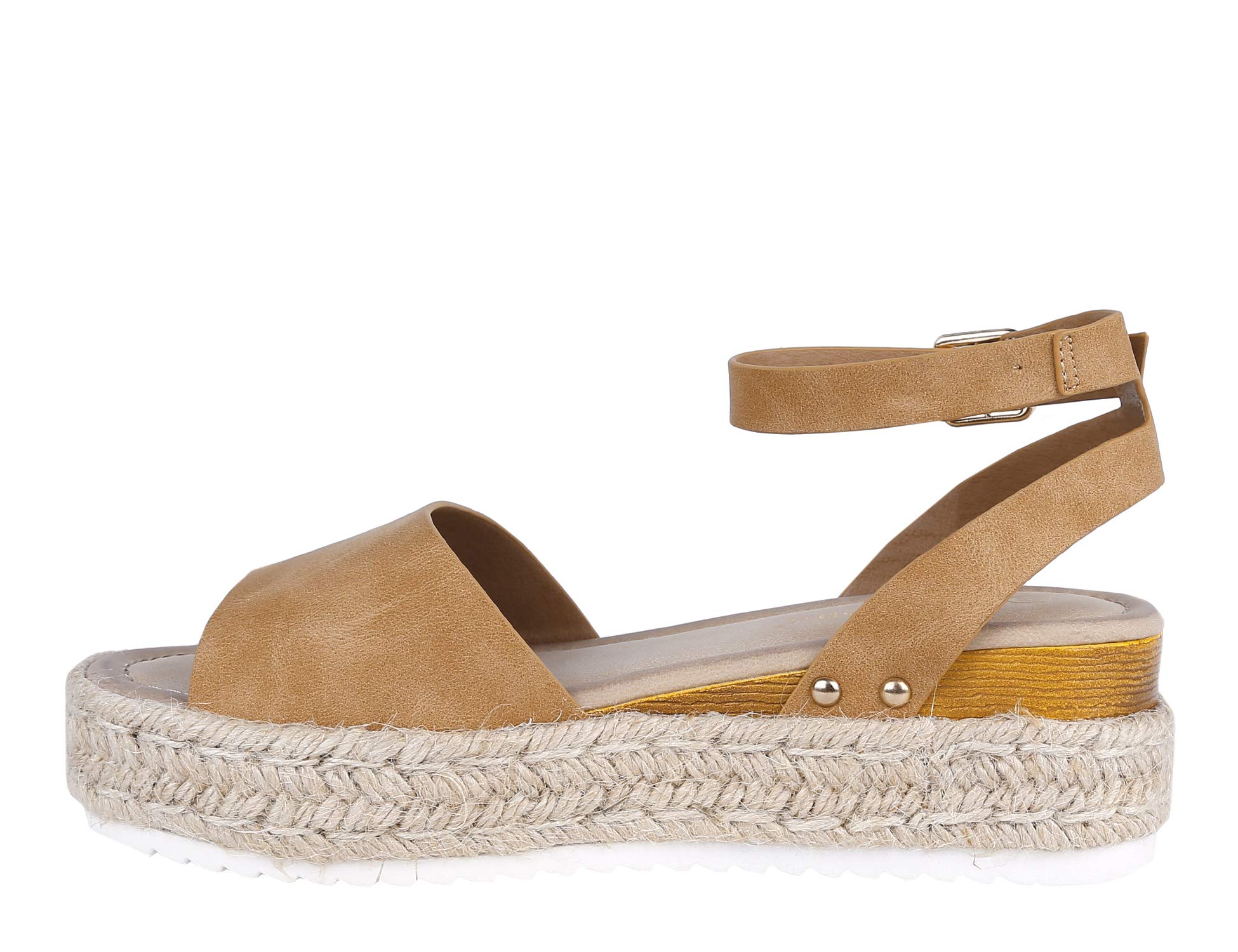 Greatonu Womens Espadrilles Platform Open Toe Ankle Strap Buckle Wedges Sandals Flatform Camel Size 8 US - Image 4