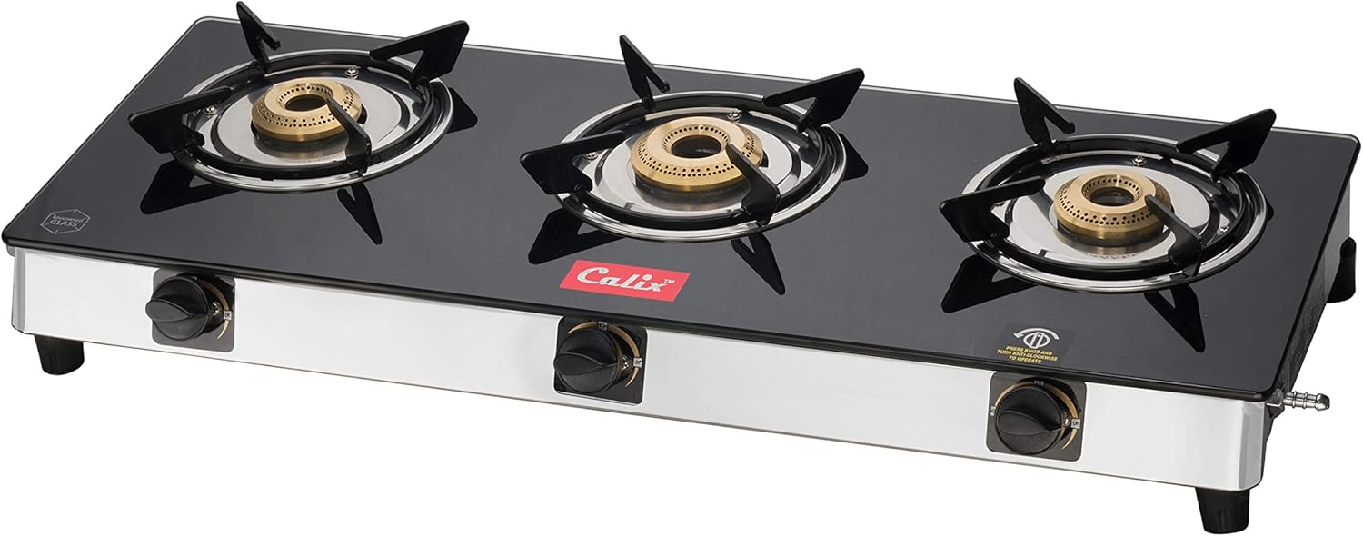 Buy Calix 3 Burner Glass Manual Isi Approved With Stainless Steel Body Gas Stove Black Online At Low Prices In India Amazon In