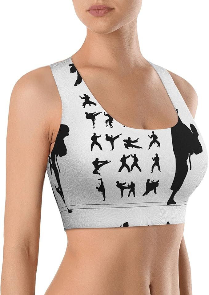 Silhouettes of Martial Arts Printed Sports Bra, Sports Bras for Women