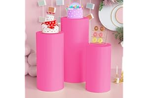 Anmakou Spandex Cylinder Pedestal Covers Fushia Set of 3 Cylinder Plinth Stand Cover for Parties Wedding Pillars Baby Shower Dessert Tables Birthday Party Event Decor