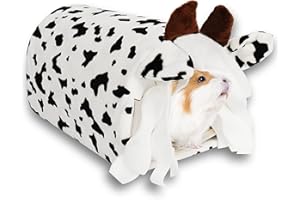 CAWUWE Guinea Pig Hideout Tunnel House, Small Animal Tube Cage Hut, Cute Cow Habitat Decor Accessories with Washing mat for Guinea Pig Hamster Chinchilla Dwarf Rabbit Hedgehog Squirrel Sleep Rest Play
