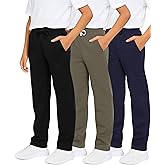 Real Essentials 3 Pack: Boys' Tech Fleece Open Bottom Sweatpants with Pockets (Size 6-24)