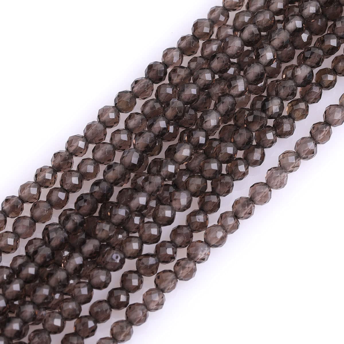 Gem-Inside 3mm Brown Smoky Quartz Natural Gemstone Faceted Round Semi Precious Loose Seed Beads for Jewellery Making 15" Strand