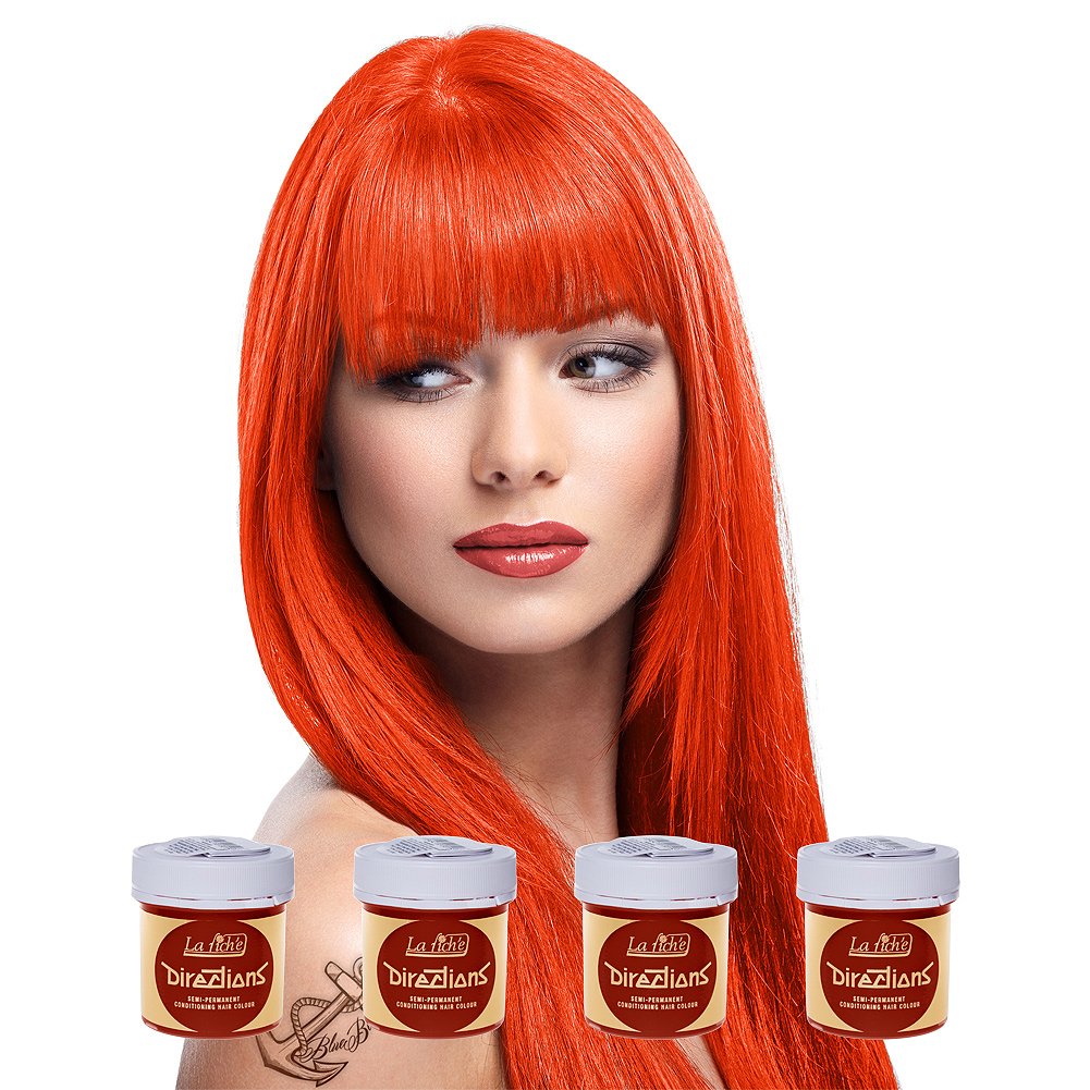 4 X La Riche Directions Semi-Permanent Hair Color 88ml Tubs - Tangerine