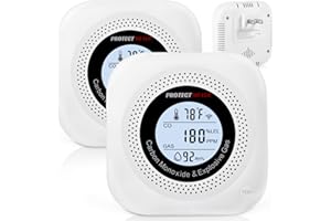 PROTECTMETER Carbon Monoxide Detectors, 2Pack 4-in-1 Natural Gas Leak Detector & Temperature/Humidity Monitor