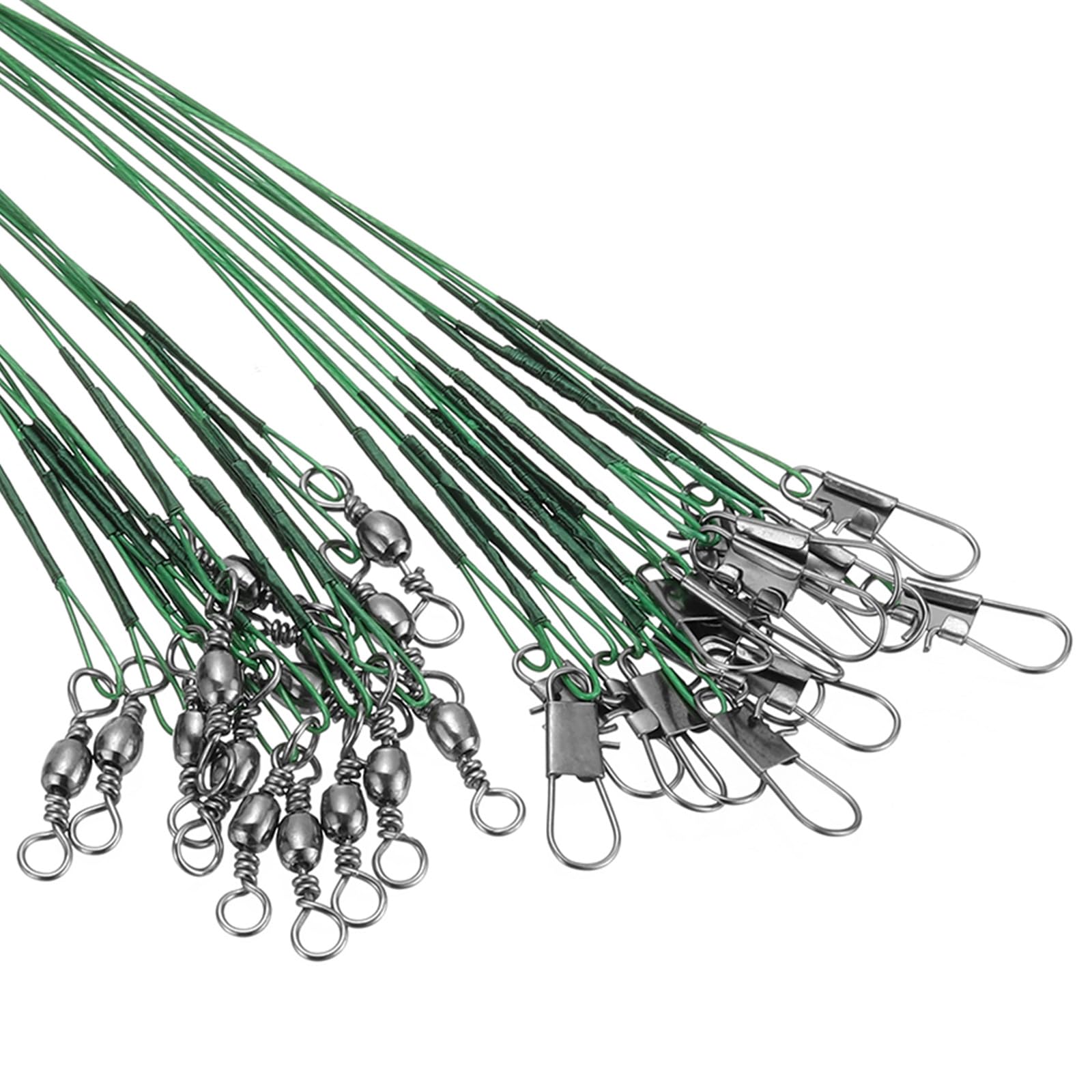 PATIKIL Fishing Wire Leaders 10", 50Pcs 30LB Strength Nylon-coated Fishing Line Leaders with Swivel and Snap for Saltwater Freshwater, Green