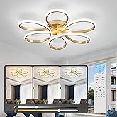 HLILCEH 26inch Modern LED Ceiling Light, 6 Rings Flower Flush Mount Light Fixture with Remote Control Gold Dimmable Ceiling L