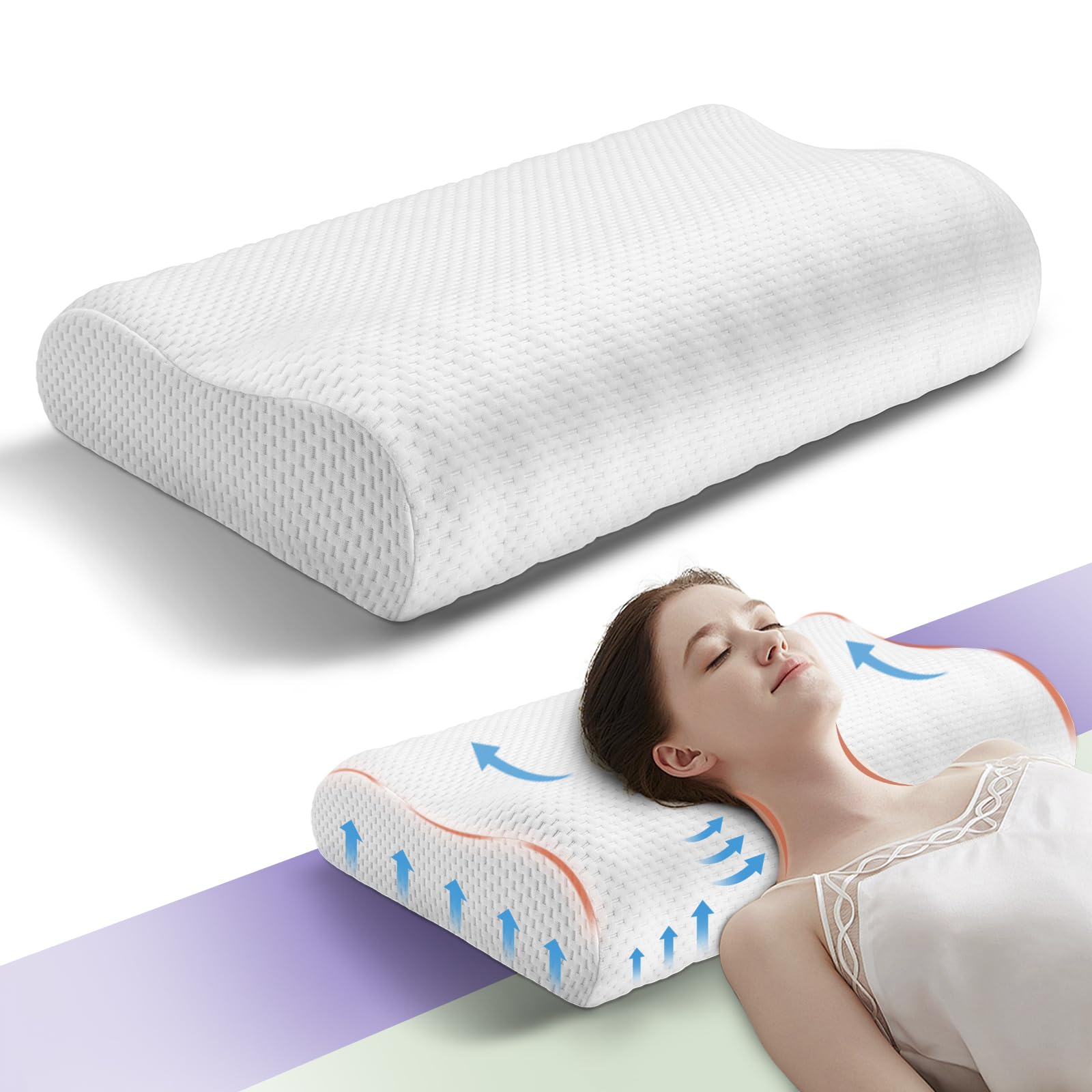 WENGX Neck Luxury Memory Foam Pillow,Ergonomic Bed Head Pillow for Sleeping Neck and Shoulder Pain Relief,Orthopedic Cervical Pillow for Side, Stomach and Back Sleepers (White)