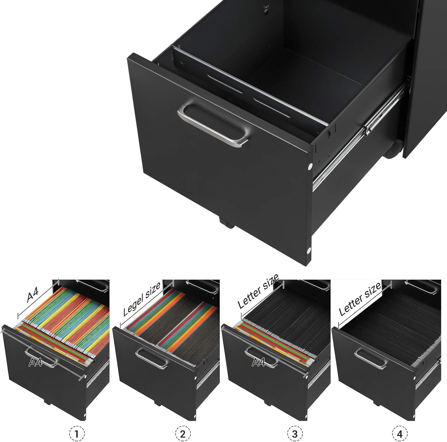 SONGMICS 3 Drawer File Cabinet, Mobile Steel Office Cabinet on Wheels, with Lock, for A4, Legal/Letter Sized Documents, Hanging File Folders, Black UOFC010B01: Kitchen & Dining