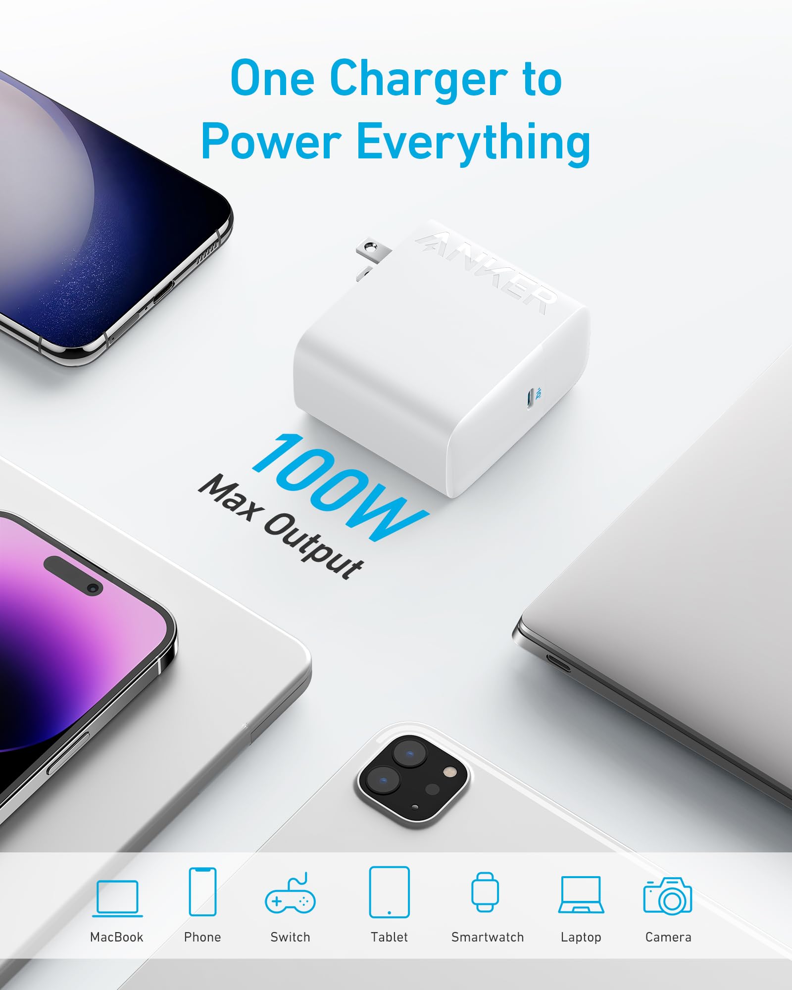 Anker MacBook Pro Charger, Compact and Foldable 100W USB C Charger for MacBook Air, Samsung Galaxy, iPad Pro, and More, 5FT USB C Cable Included