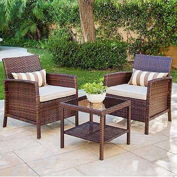 Amazon.com: Solaura 80-Piece Outdoor Furniture Brown Wicker Bistro ...