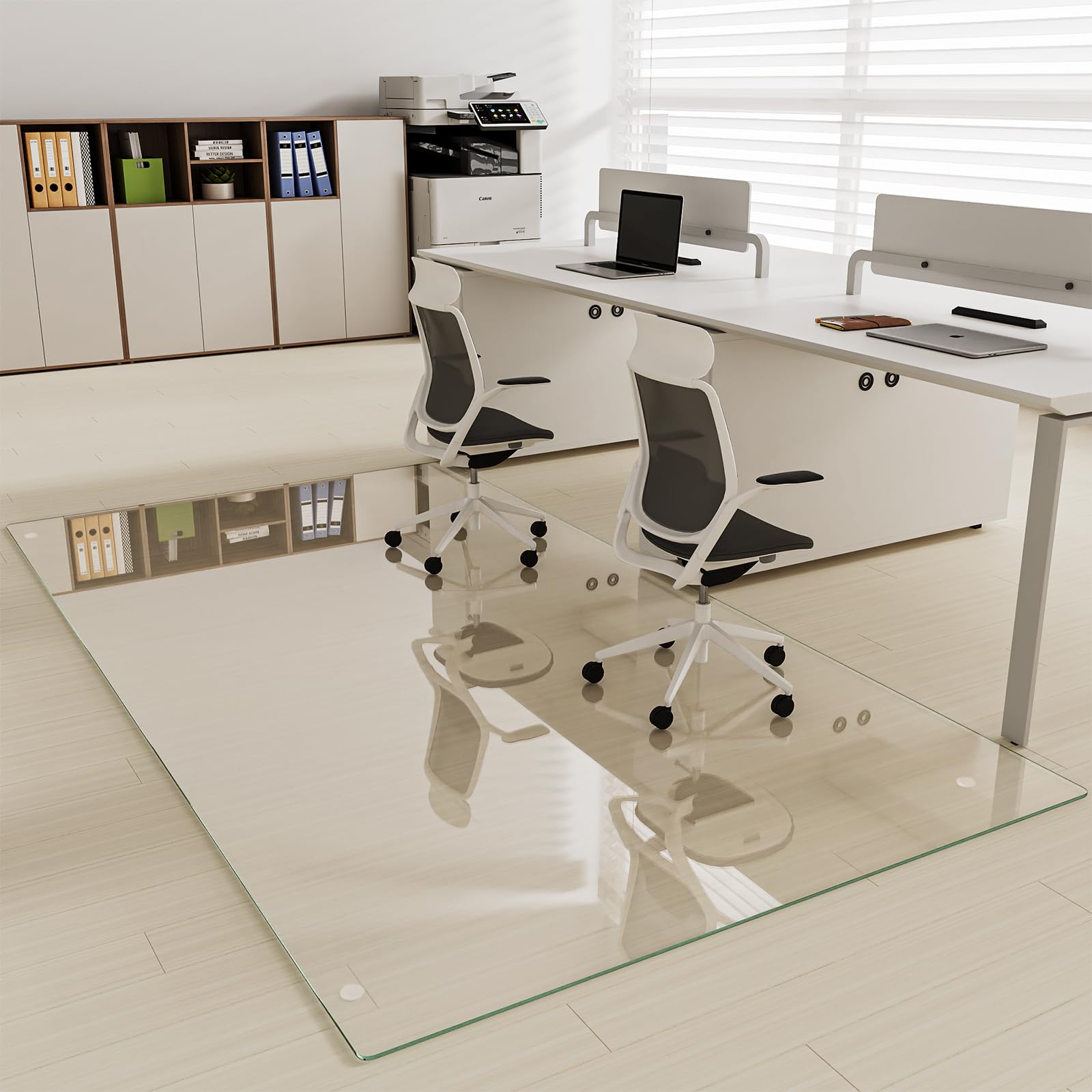 Photo 1 of ***FACTORY SEALED***OPENED FOR INSPECTIN-***[Tempered Glass] 40" x 80" Glass Chair Mat, 1/5" Thick Office Chair Mat for Carpet or Hardwood Floor, Heavy Duty Hard Chair Mats with Round Corner and Polished Edge, Carpeted Floor Protector