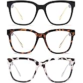 JM Oversized Reading Glasses for Women - Square Stylish Readers for Woman Men/W Blue Light Blocking Trendy Womens Reader