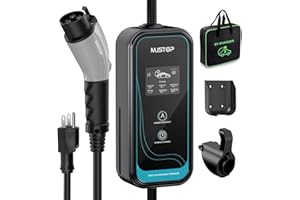 Mustop EV Charger Level 1 (NEMA 5-15 /15A /110V / 25ft),EVSE Adjustable Currents 6A-16A,IP65 Waterproof Home EV Charging Station, with LCD Screen and Timing Delay for All J1772 EVs