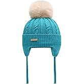 ZLYC Kids Girls Boys Winter Hats Cotton Lined Pom Pom Beanie Earflap Knitted Cap